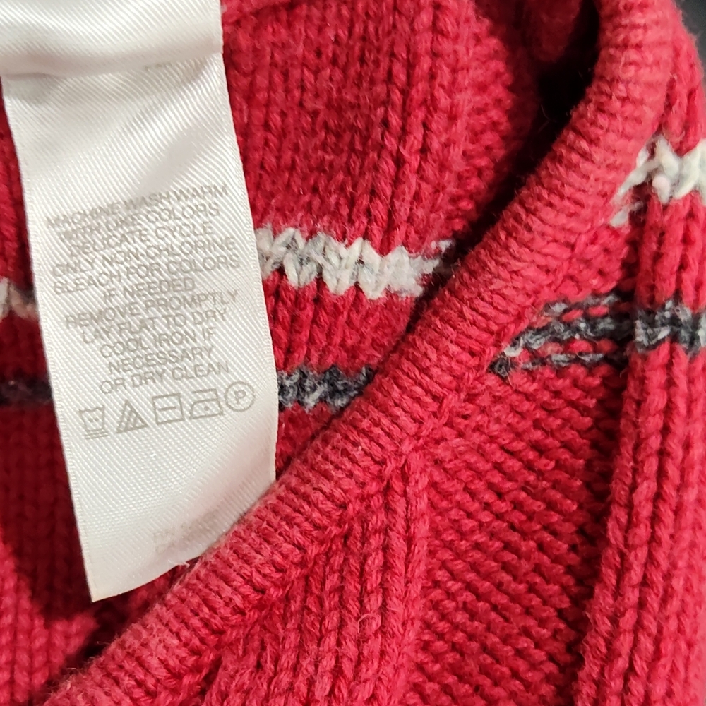 90s LIZ CLAIBORNE Ribbed Knit Cotton Sweater red black gray white Stripe, Size M - Picture 6 of 6